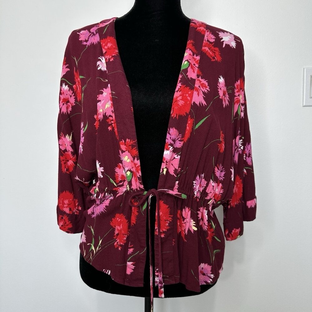 Bloomcore Cinched Waist Kimono Top Size M Red Floral